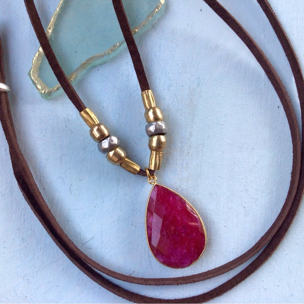 Ruby Leather Cord Lace Necklace Sundance Charm
